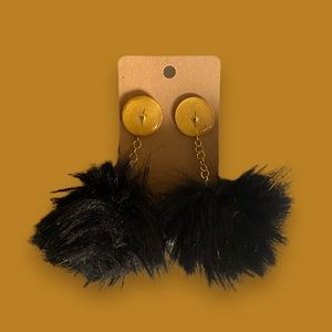 Handmade Black and Gold Faux Fur Retro PomPom Earrings